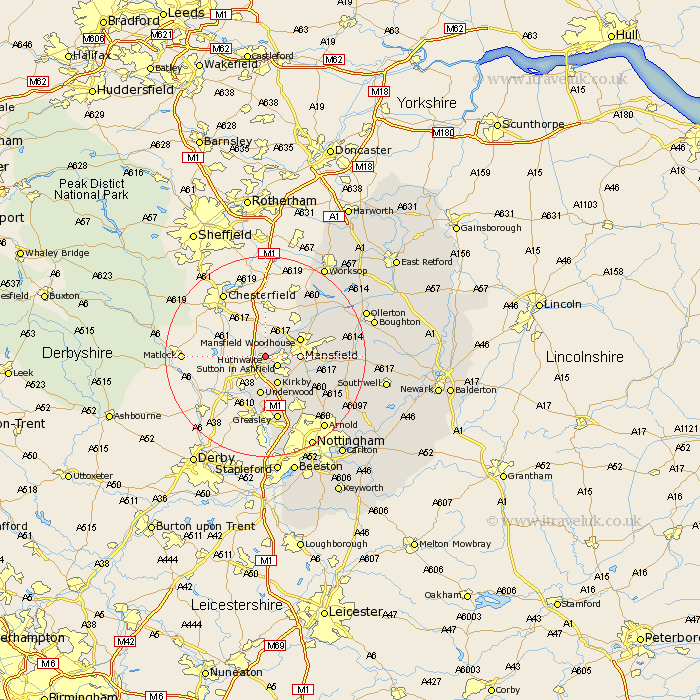 Hucknall Under Huthwaite Nottinghamshire Map
