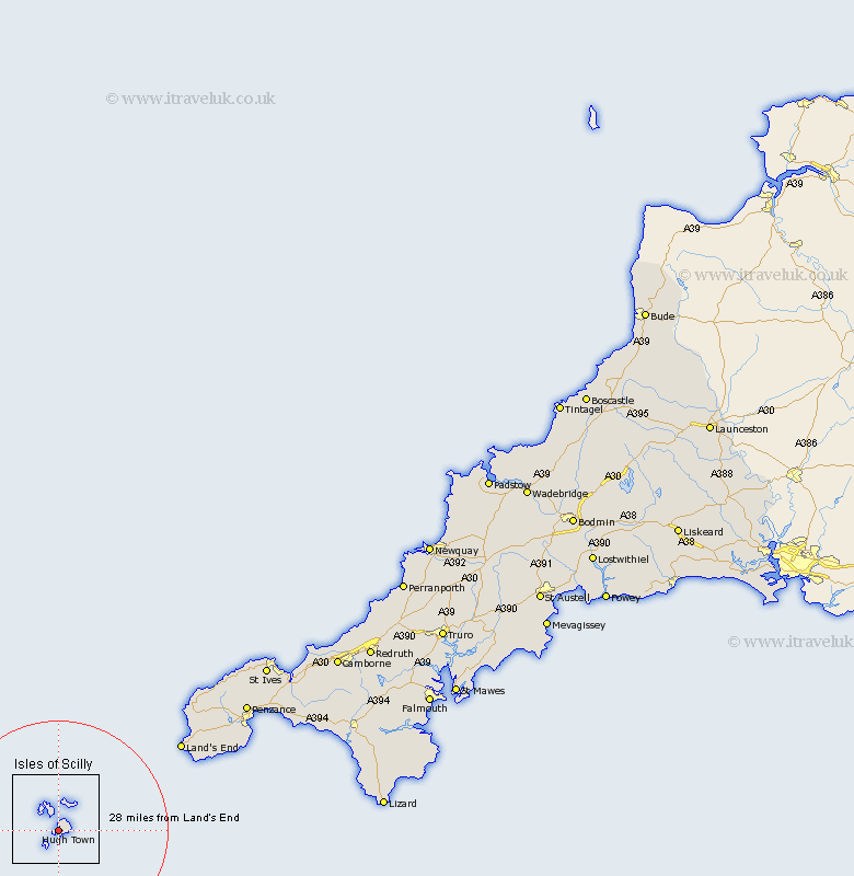 Hugh Town Cornwall Map